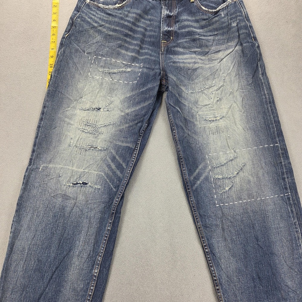 Bad Kids Jeans Mens Selvedge Blue Thrashed Honeycomb Whiskers Skull Fits 34x29 - Picture 10 of 16
